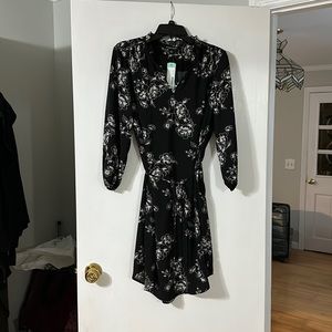Black waist tie dress